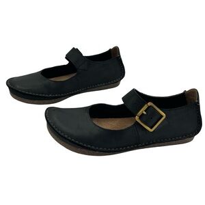 Clarks Black Flats with Gold Buckle